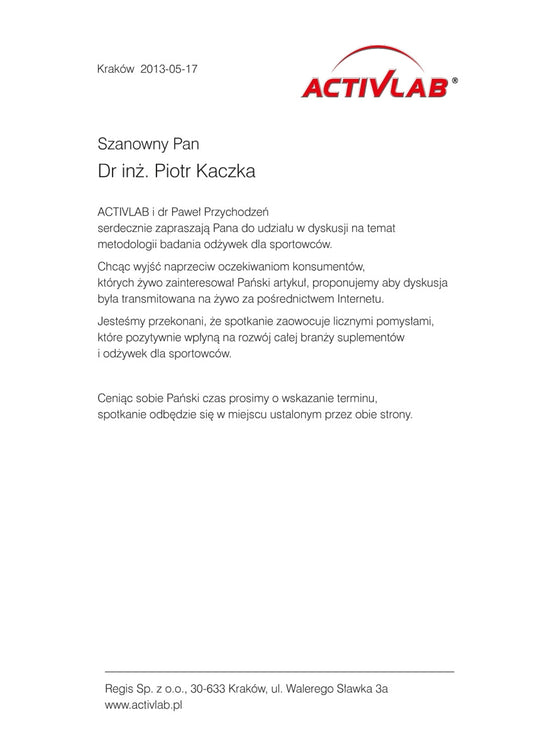 Recenzja artykułu dr inż. Piotra Kaczki pt. ‘Ocena jakości odżywek wysokobiałkowych na rynku polskim’